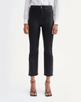 waist down front view of 7 for all mankind's high waist slim kick coated pant in black