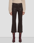 waist down front view of 7 for all mankind's high waist slim kick coated pant in chocolate brown