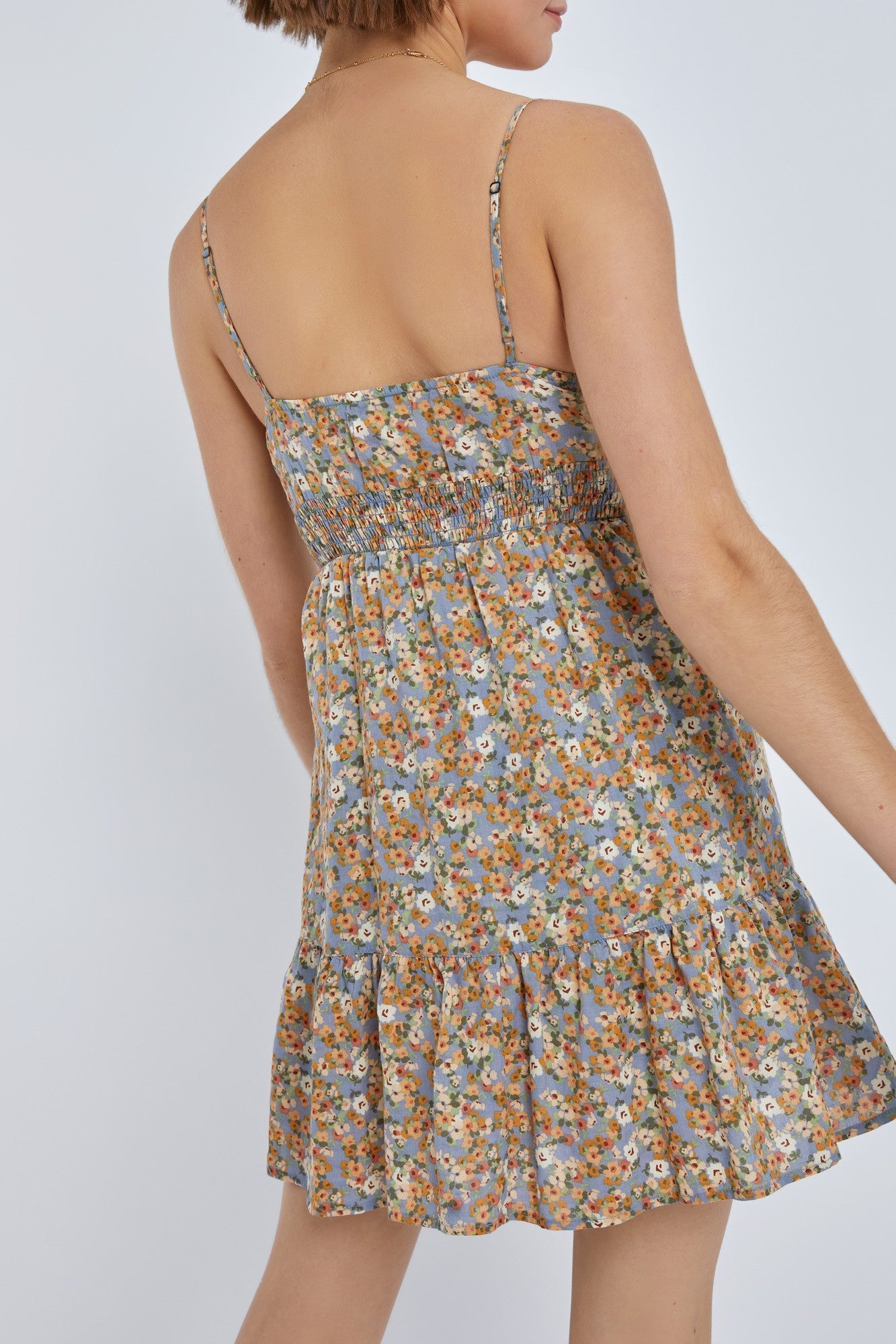 TIERED FLORAL SUNDRESS - Blue Pattern