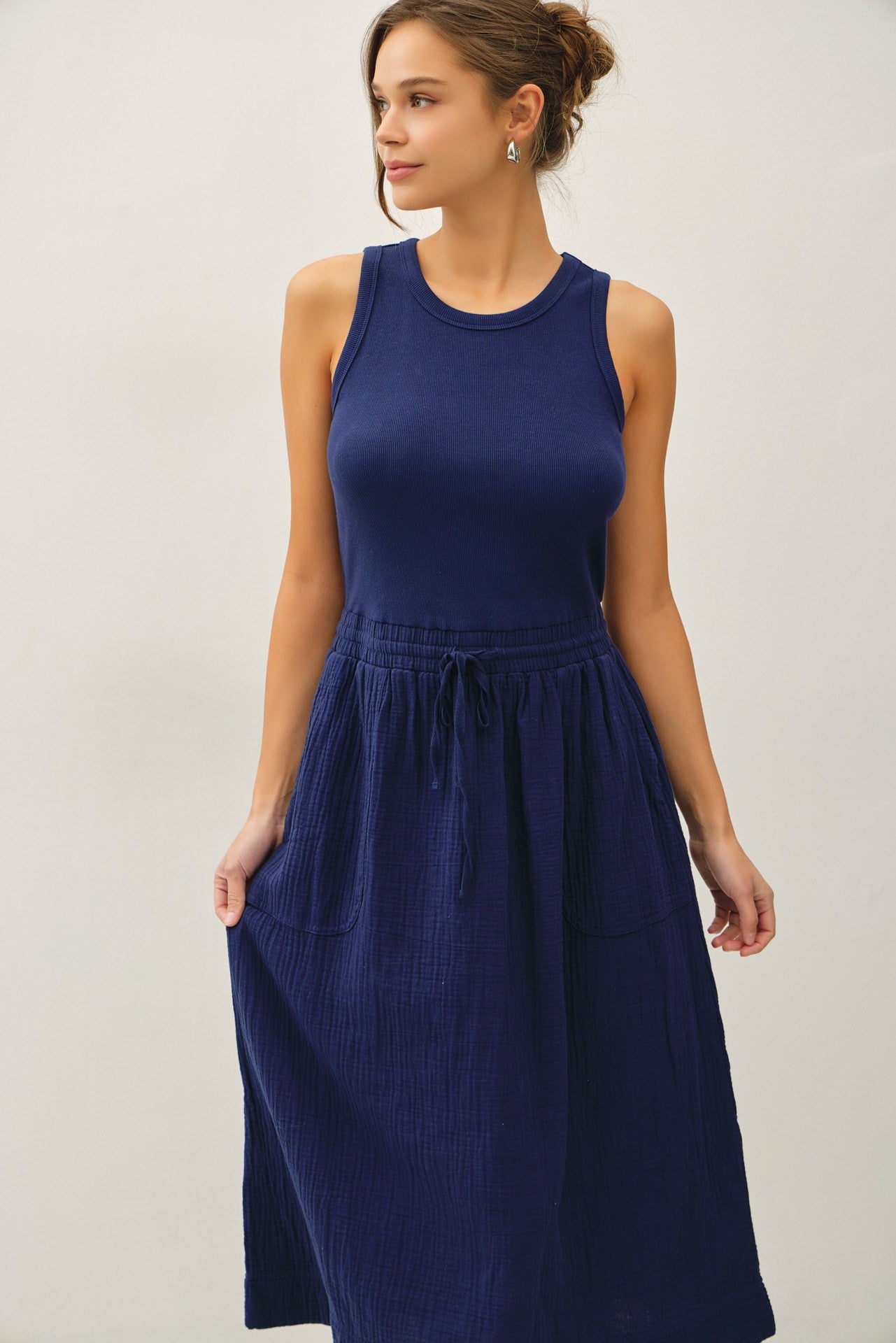 cotton rib tank dress Military Rib Slim Tank Dress in Black