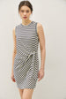 LINEN BLEND STRIPED SIDE TIE DRESS