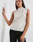 KALEEN SATIN CREPE DRAPE NECK TANK