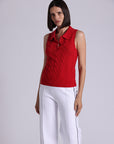 CABLE KNIT SLEEVELESS POLO