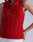 CABLE KNIT SLEEVELESS POLO