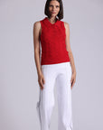 CABLE KNIT SLEEVELESS POLO