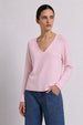 SOUTHERN CASHMERE ROLLED TRIMS V-NECK SWEATER
