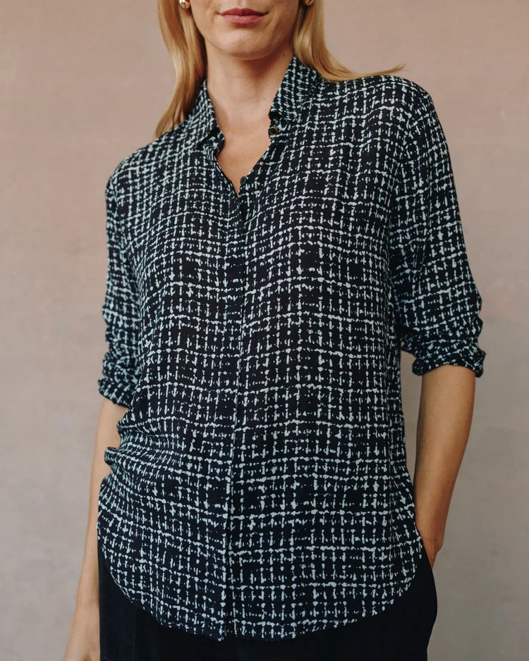 GRID PRINT CLEAN FRONT HIPSTER SHIRT