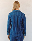 INDIGO STRIPE LONG SLEEVE CROPPED SHIRT