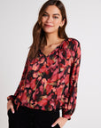 AUTUMN BLOOM SHIRRED RAGLEN TIE FRONT BLOUSE