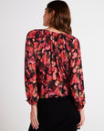 AUTUMN BLOOM SHIRRED RAGLEN TIE FRONT BLOUSE