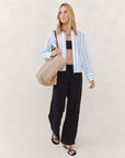 BLACK & WHITE SHADOW STRIPE CLEAN SPLIT BACK BUTTON DOWN SHIRT