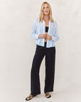 BLACK & WHITE SHADOW STRIPE CLEAN SPLIT BACK BUTTON DOWN SHIRT