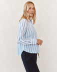 BLACK & WHITE SHADOW STRIPE CLEAN SPLIT BACK BUTTON DOWN SHIRT