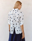 SPRING DOTS CLEAN SPLIT BACK BUTTON DOWN SHIRT