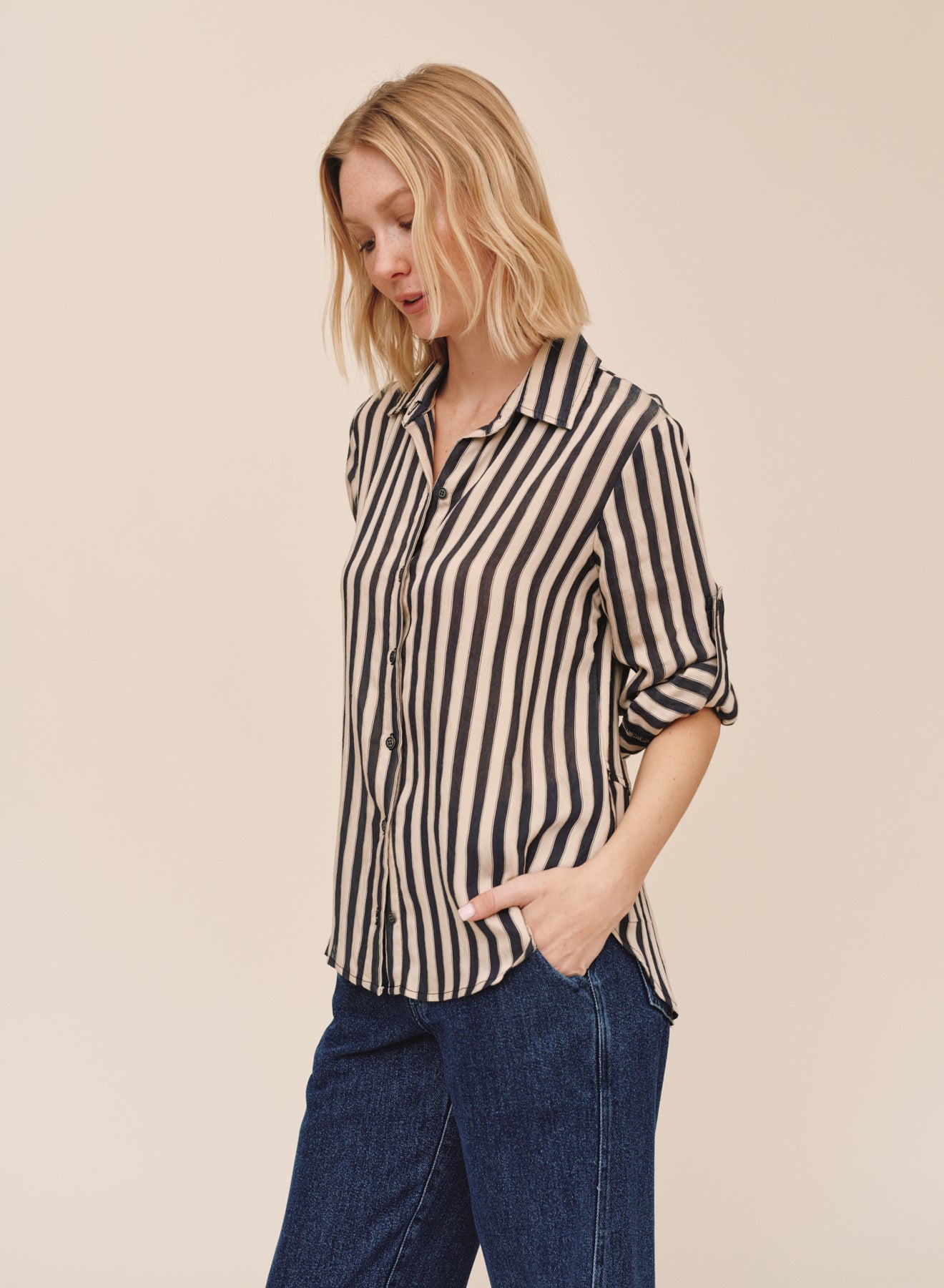 *COMING SOON* STRIPE SPLIT BACK BUTTON DOWN SHIRT