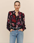 BERRY BLOOM SHIRRED BUTTON UP BLOUSE