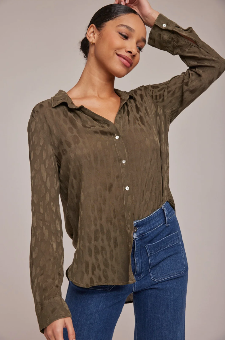 FLOWY BUTTON DOWN SHIRT - Med. Olive