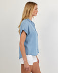TENCEL DENIM SHORT SLEEVE POCKET BUTTON DOWN SHIRT