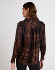 PLAID PLEATED BUTTON DOWN SHIRT