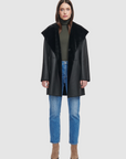 BAYLIE IRONED WOOL HOODED SHEARLING COAT