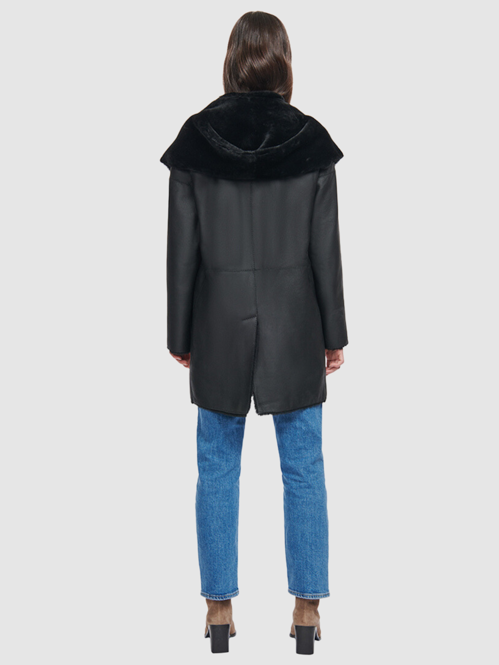 BAYLIE IRONED WOOL HOODED SHEARLING COAT