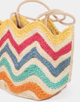 MULTI COLOUR CHEVRON JUTE TOTE WITH TASSEL