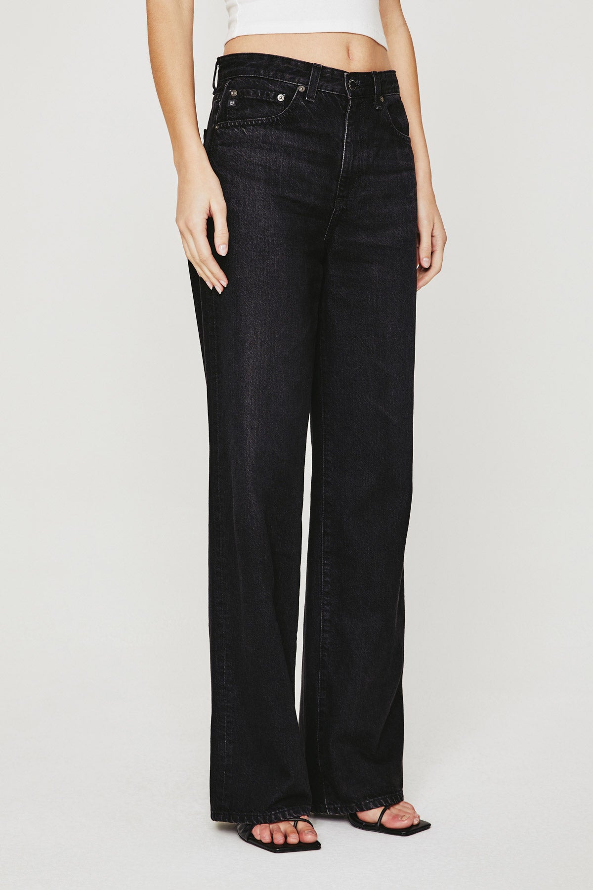 ag jeans kora high rise wide leg jean in madison black, front view