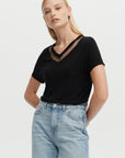 TULLE INSERTS V-NECK TEE