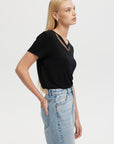 TULLE INSERTS V-NECK TEE