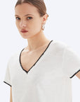 AVA TIPPED V-NECK MOCK LAYER TEE