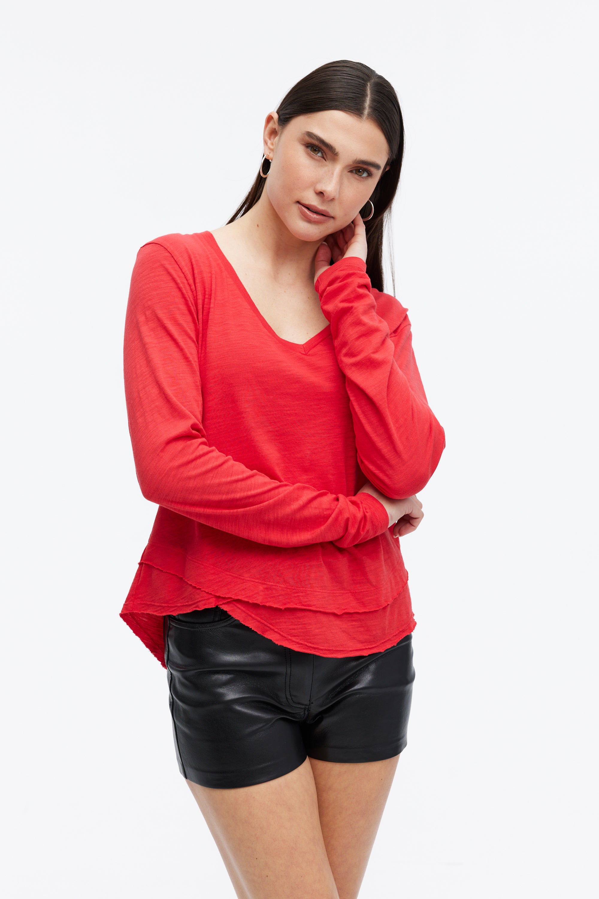 AVA V-NECK MOCK LAYER LONG SLEEVE TEE