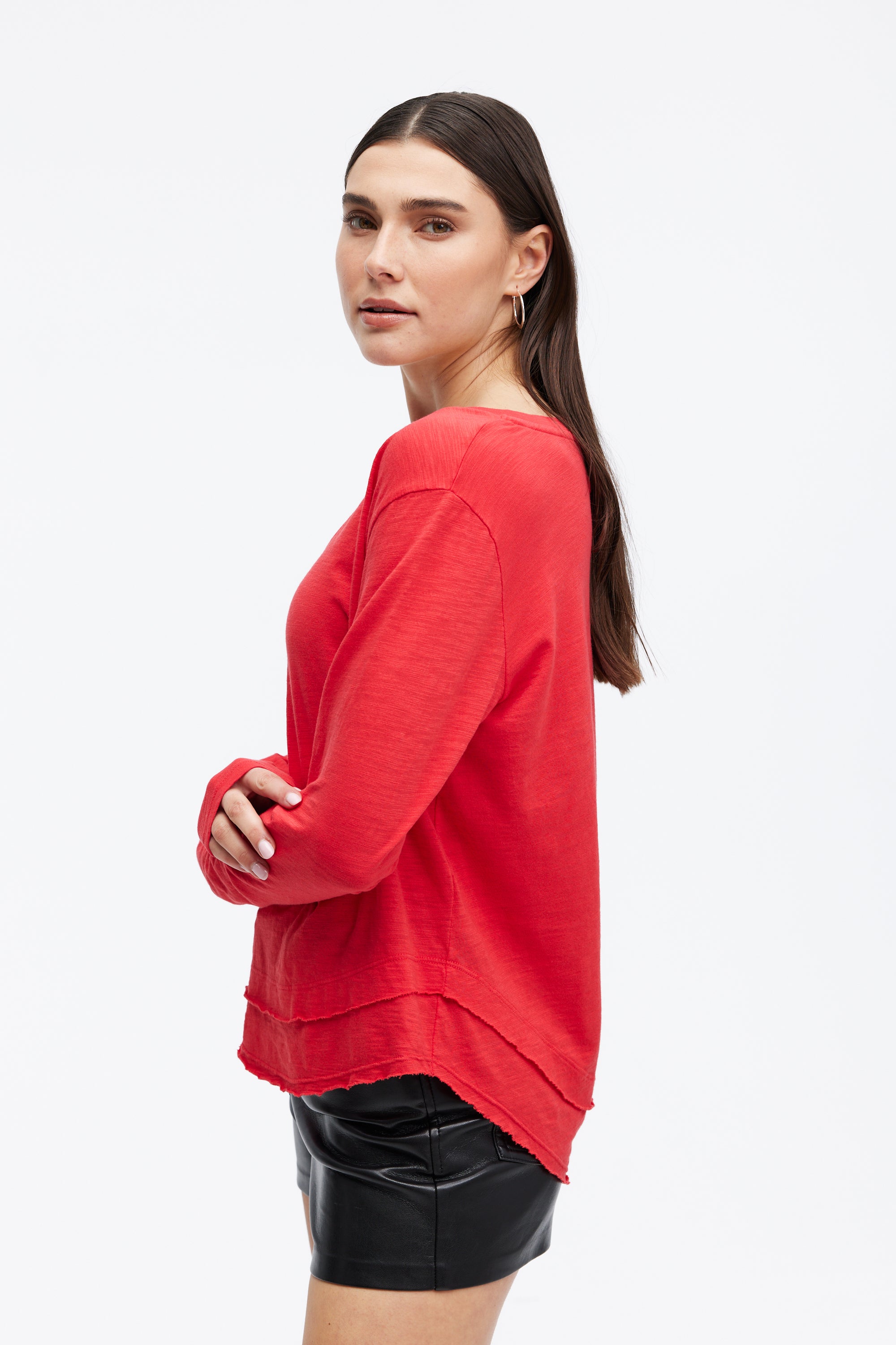 AVA V-NECK MOCK LAYER LONG SLEEVE TEE