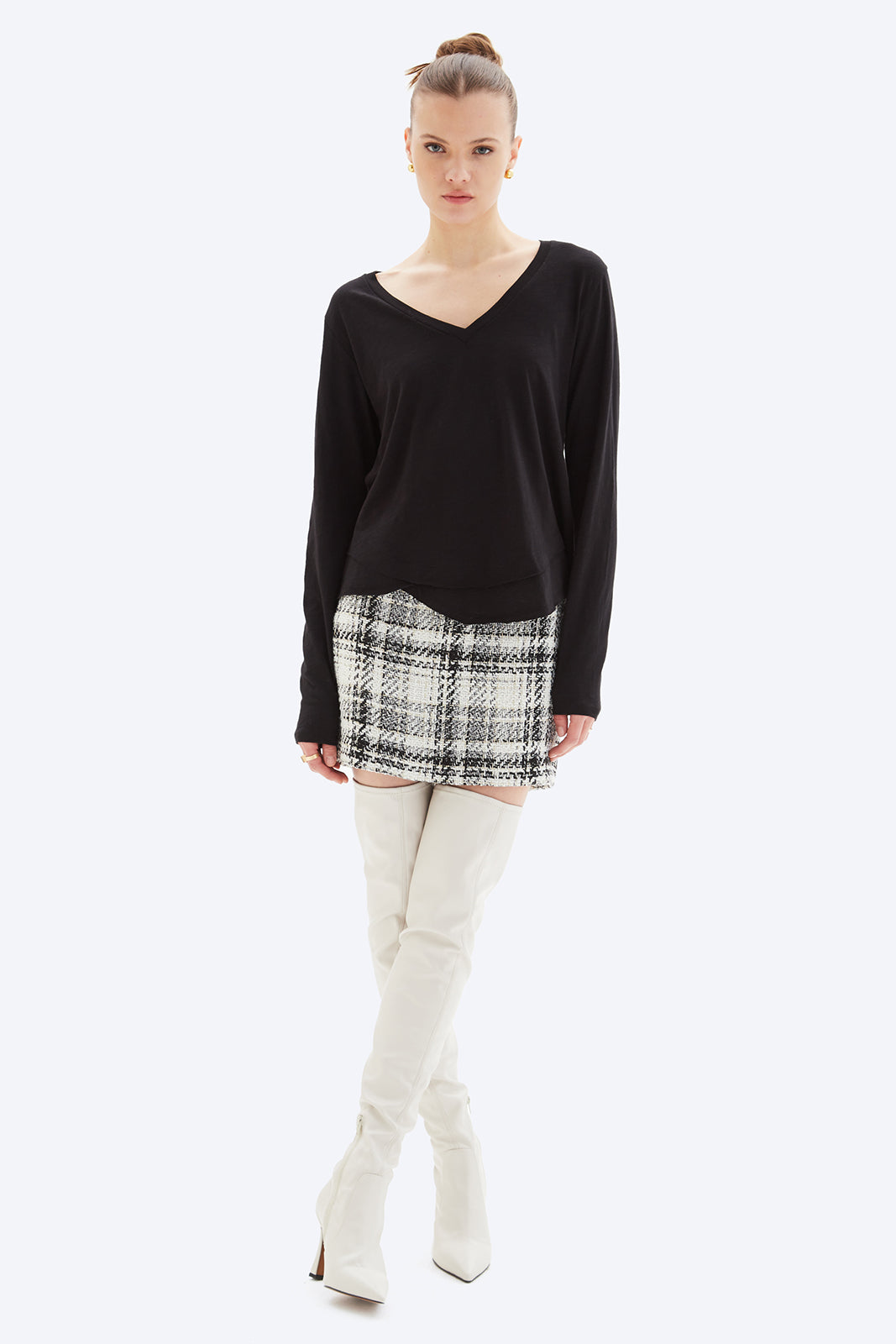 AVA V-NECK MOCK LAYER LONG SLEEVE TEE