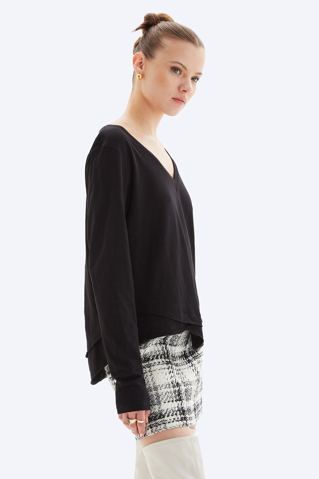 AVA V-NECK MOCK LAYER LONG SLEEVE TEE