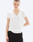 AVA SATIN V-NECK MOCK LAYER TEE