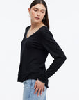 AVA WHIPSTITCH V-NECK MOCK LAYER LONG SLEEVE TEE