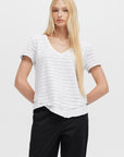 AVA STRIPED V-NECK MOCK LAYER TEE