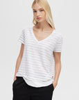 AVA STRIPED V-NECK MOCK LAYER TEE