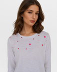 EMBROIDERED HEARTS LONG SLEEVE PERFECT TEE