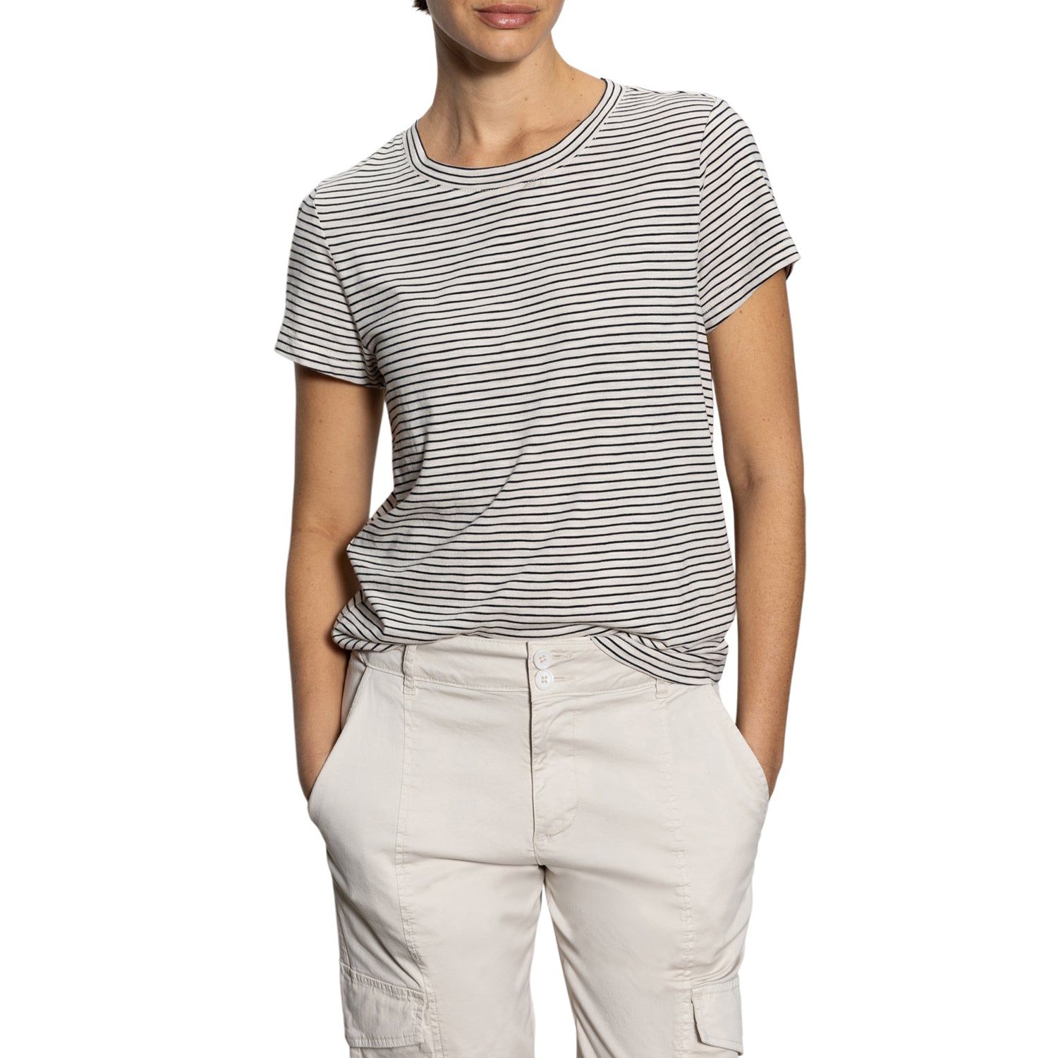 THE PERFECT TEE IN PUMICE STONE/BLACK STRIPE