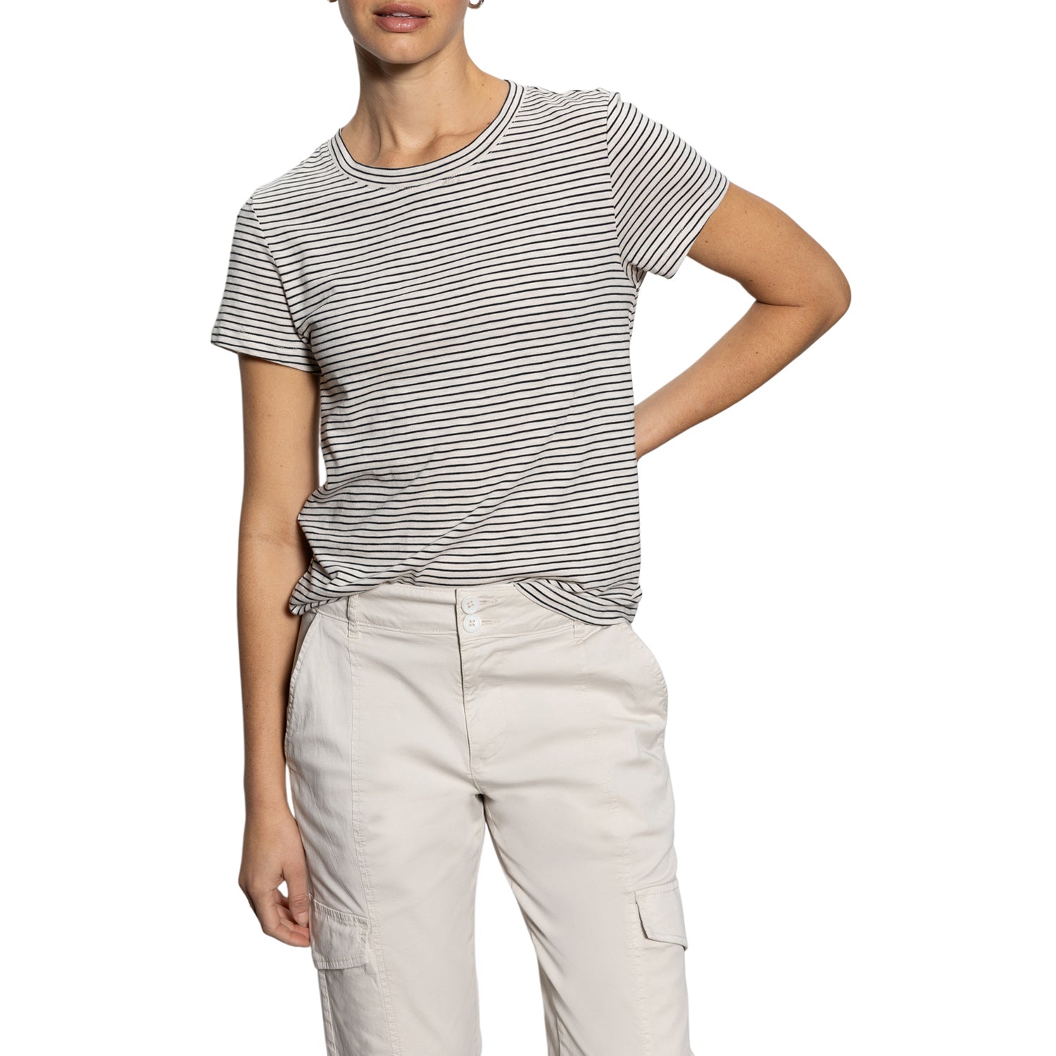 THE PERFECT TEE IN PUMICE STONE/BLACK STRIPE