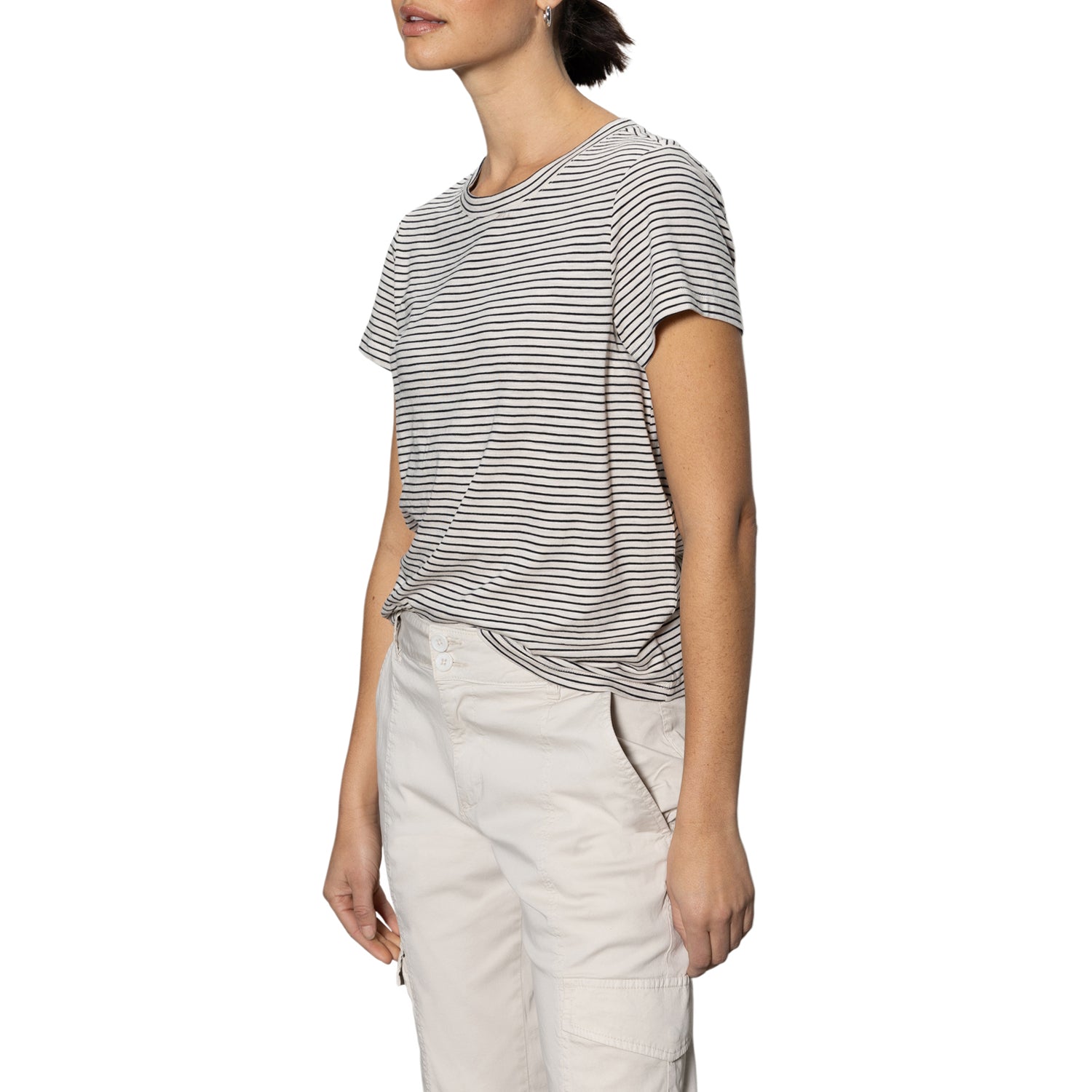 THE PERFECT TEE IN PUMICE STONE/BLACK STRIPE