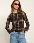 PLAID MESH 3/4 SLEEVE TOP