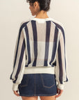 STRIPED OPEN STITCH SWEATER WITH KANGAROO POCKET