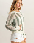 STRIPED OPEN STITCH SWEATER WITH KANGAROO POCKET