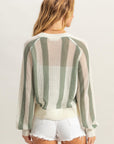 STRIPED OPEN STITCH SWEATER WITH KANGAROO POCKET