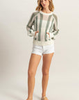 STRIPED OPEN STITCH SWEATER WITH KANGAROO POCKET