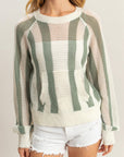 STRIPED OPEN STITCH SWEATER WITH KANGAROO POCKET