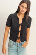 TIE FRONT SHORT SLEEVE SWEATER
