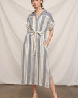 STRIPE BELTED SHIRT DRESS